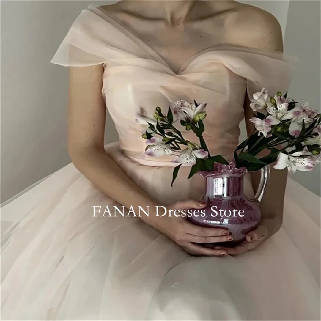 FANAN-vestidos de fiesta de noche personalizados, color rosa, Organza, Corea, sin espalda, fruncidos, vestidos de boda para mujer, vestidos de