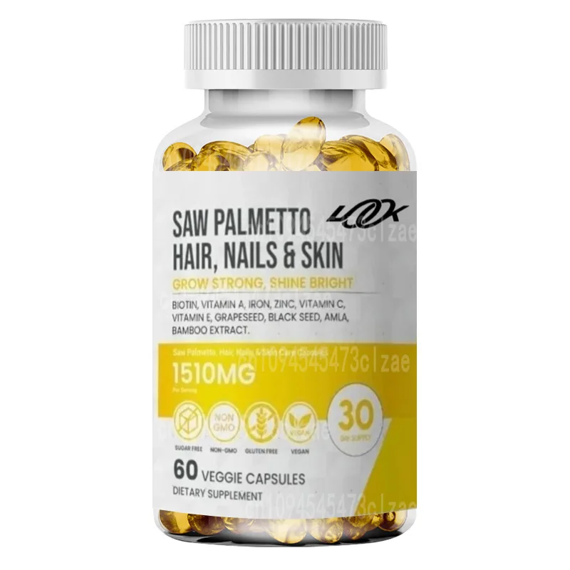 

Hair, Nail, and Skin Care Health - Saw Palm, Biotin Non GMO, Gluten Free, Men's and Women's Vegetarian Capsules