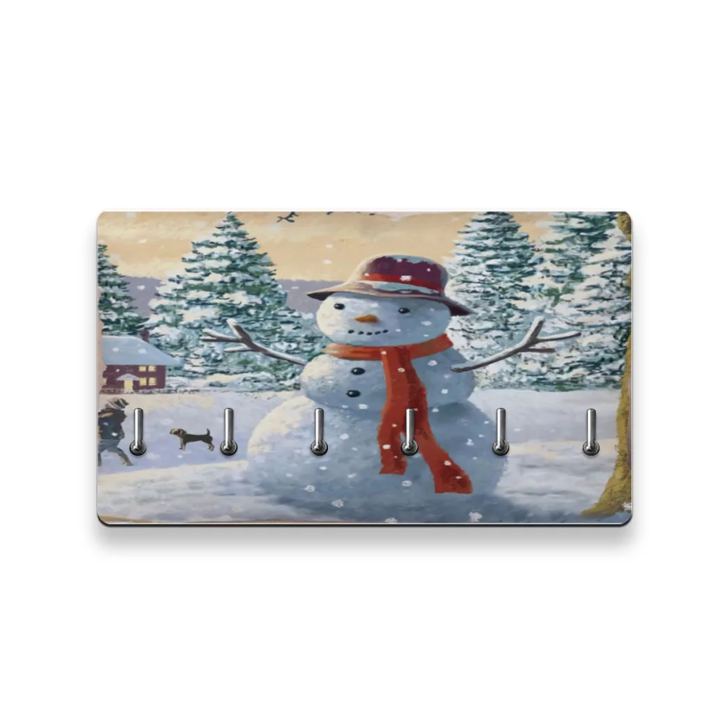 

Cute-Cartoon-Snowman-Christmas-Key Holder For Wall Farmhouse Wall Shelf Wall Mounted Home Decor Wall Floating Shelf with 6 Hooks