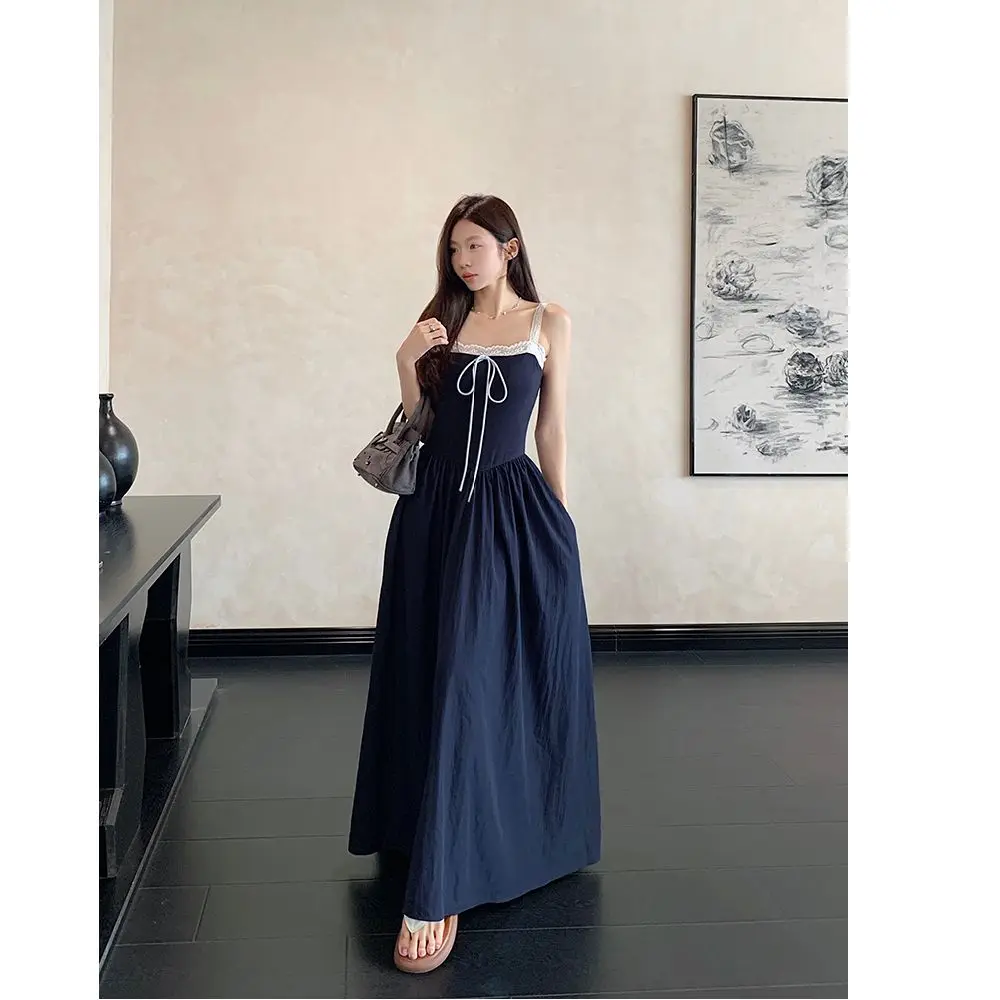 Elegant Lace Splice Belted Wrap Dress Women's Summer Slimming A-Line Long Dress Commute Style Chaste Design Sense  Dress