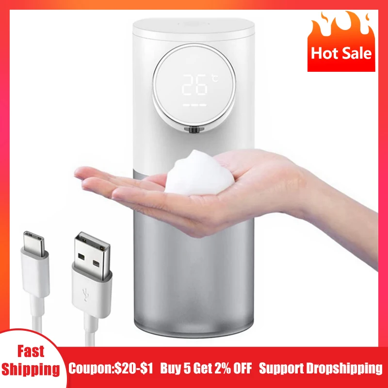 Foam Soap Dispenser Automatic USB Rechargeable 320ml Liquid Soap Dispensers Digital Display Foam Hand Sanitizer Machine For Home