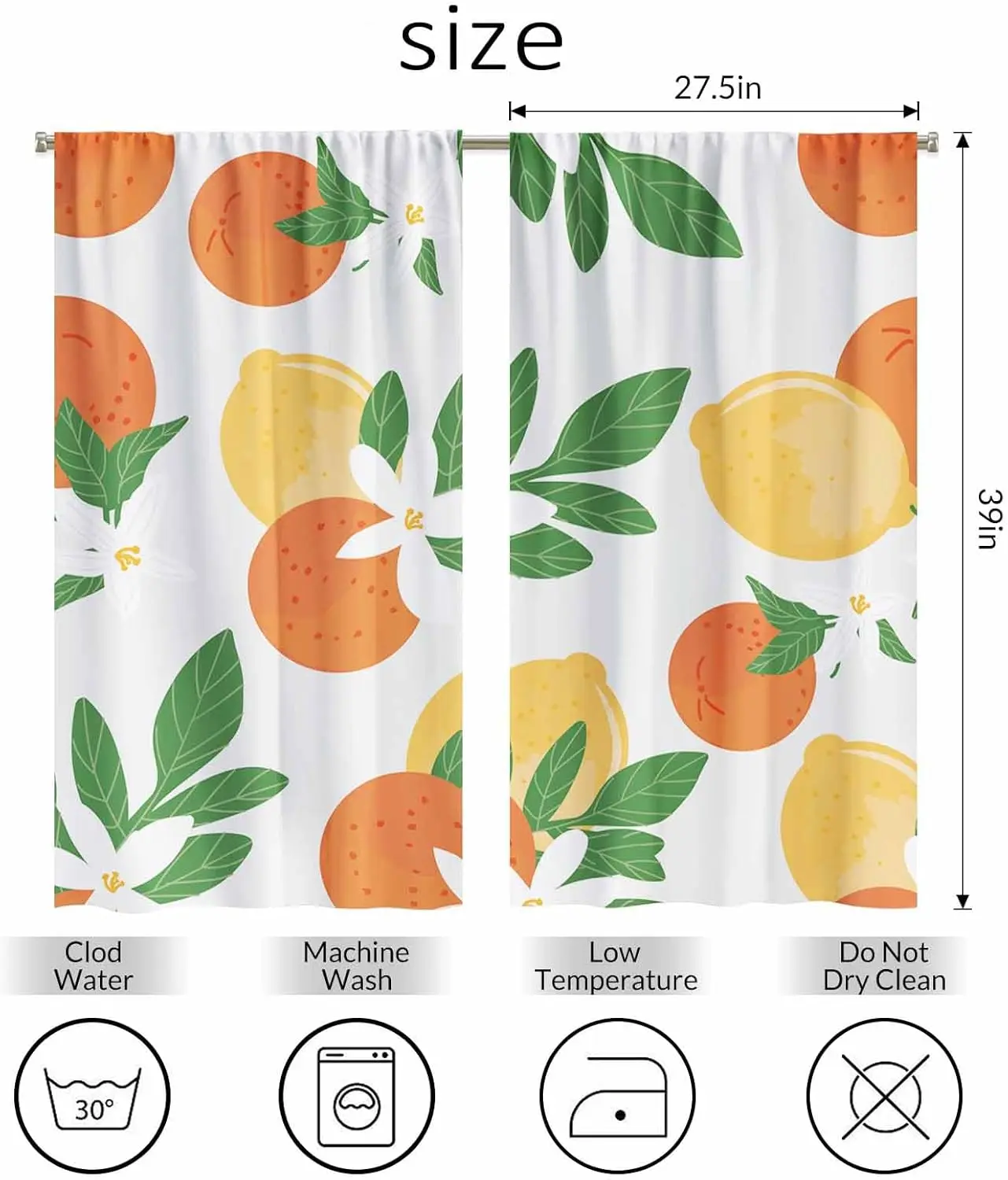 Oranges and Lemons Kitchen Curtains Tropical Fruit Slice Floral Leaves Fresh Short Tier Curtains for Bathroom Cafe Small Window