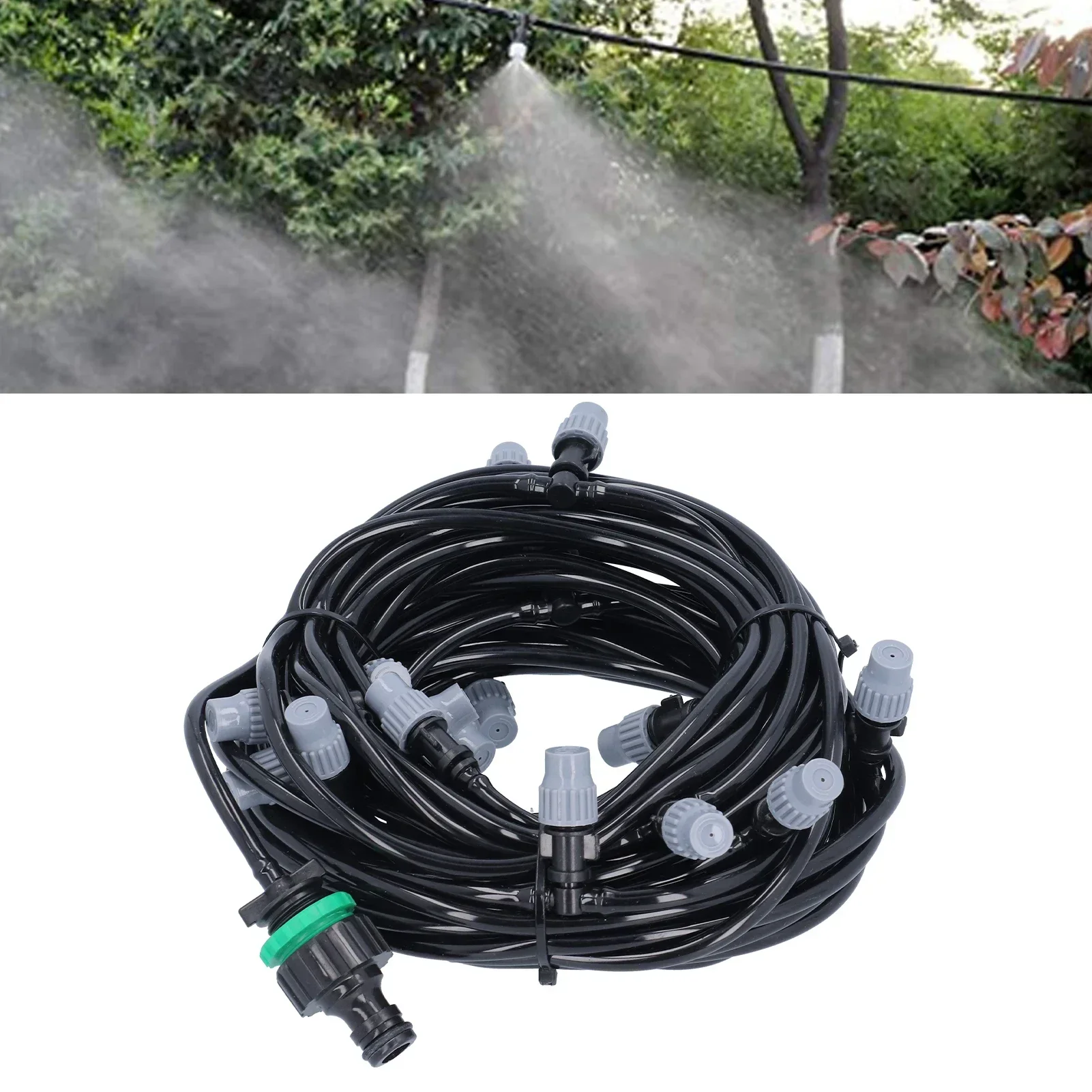 15m 20-Head Spray Nozzle System, Water-Saving Mist Cooling Kit for Gardens, Greenhouses & Outdoor Spaces
