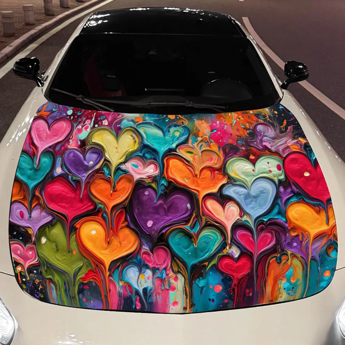 

Heart-shaped doodle Car hood packaging sticker, PVC material, self-adhesive waterproof, anti-slip paint, car exterior decoration