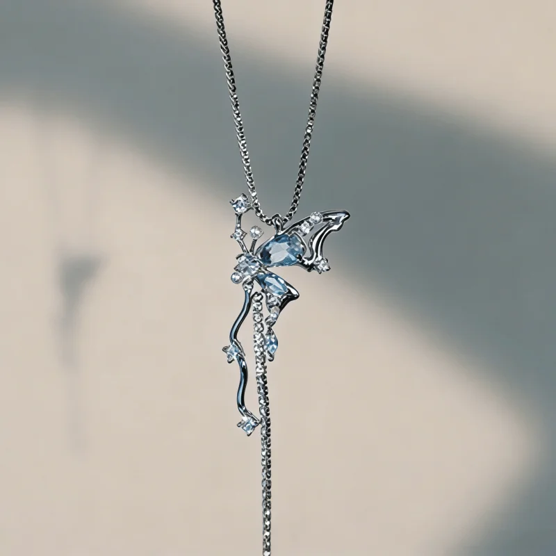 2-piece Double-layer Butterfly Tassel Necklace Set Women's Gentle  Lively Charm Necklace Exquisite Styling Accessories Jewelry