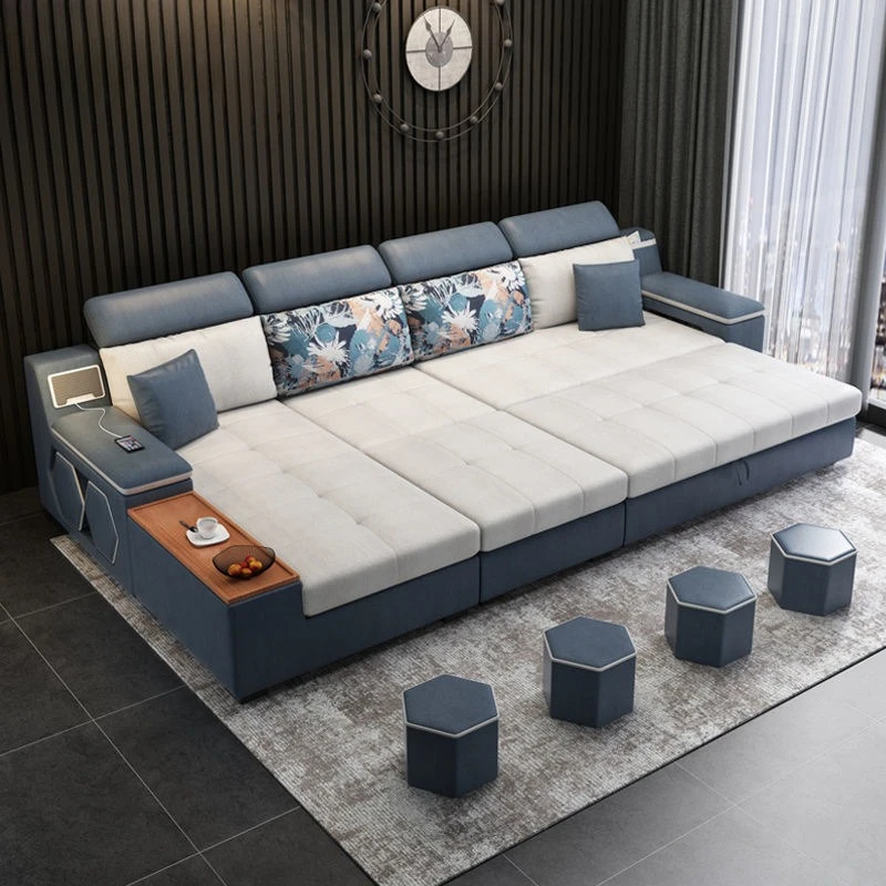 Folding dual-purpose pull-out multi-functional household small apartment double living room sofa