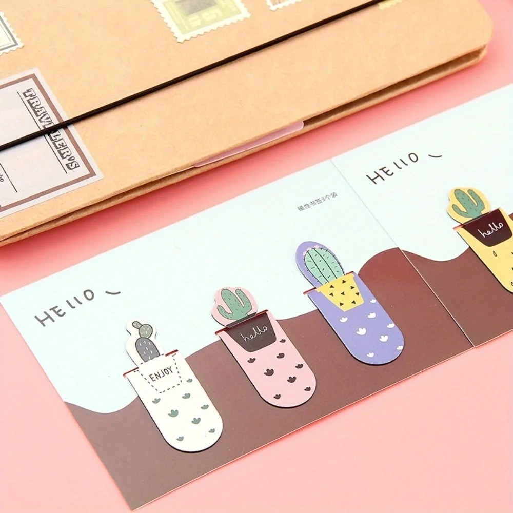 2sets(6pcs) random color Fresh Cute Cactus Magnetic Bookmarks of Page Student Stationery School Office Supply
