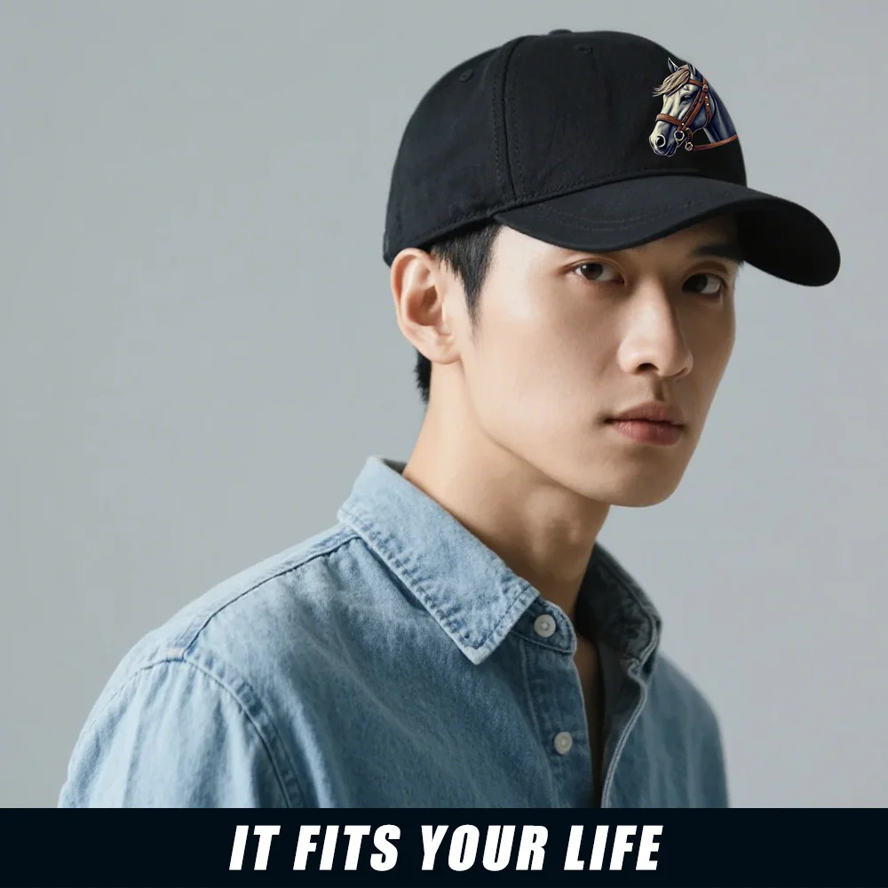 قبعة بيسبول مطبوعة برأس حصان رائع للجنسين من البوليستر قابلة للتعديل، هدية كاجوال على طراز الفروسية