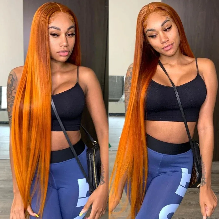 

Valuri 30 Inch Straight Ginger Human Hair Wig Bone Straight Ginger Orange 13x4 13x6 HD Lace Front Wig Human Hair Wigs For Women
