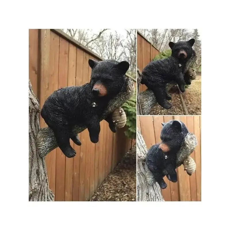 Cute Sleeping Bear Statue Little Bear Branch Decor Garden Courtyard Door Frame Ornament Indoor Outdoor Home Decoration Gift