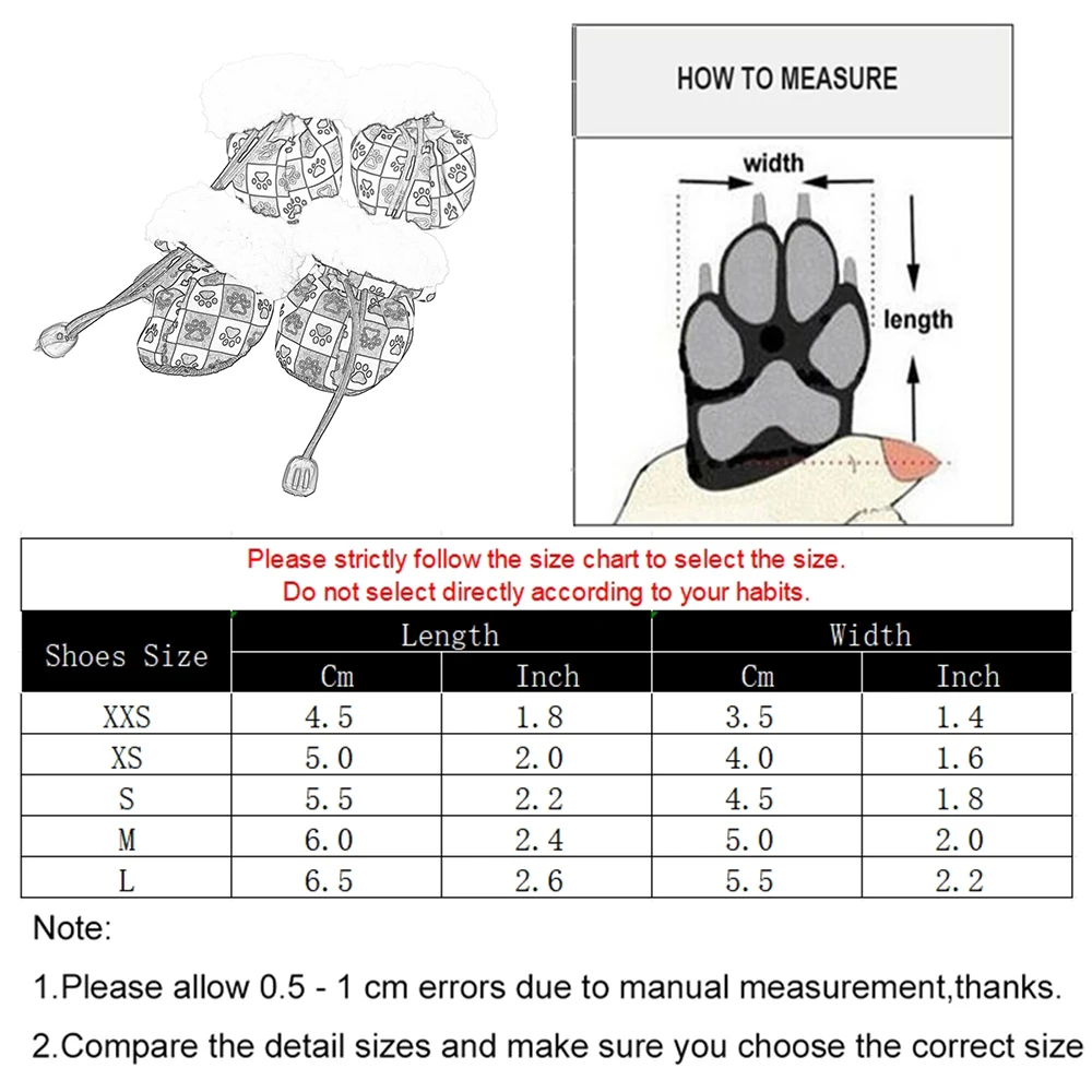 4pcs/set Waterproof Winter Pet Dog Shoes Anti-slip Rain Snow Boots Footwear Thick Warm For Small Cats Puppy Dogs Socks Booties