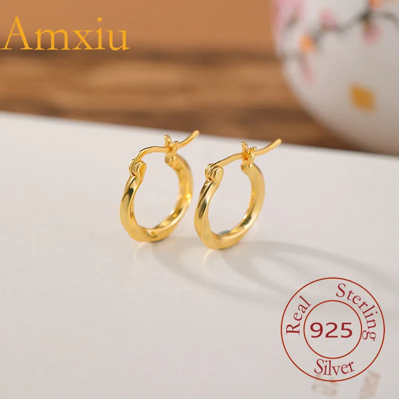 Amxiu Sterling Silver 925 Gold-Plated Mobius Minimalist Fashion Vintage Style Earrings Ear Clips