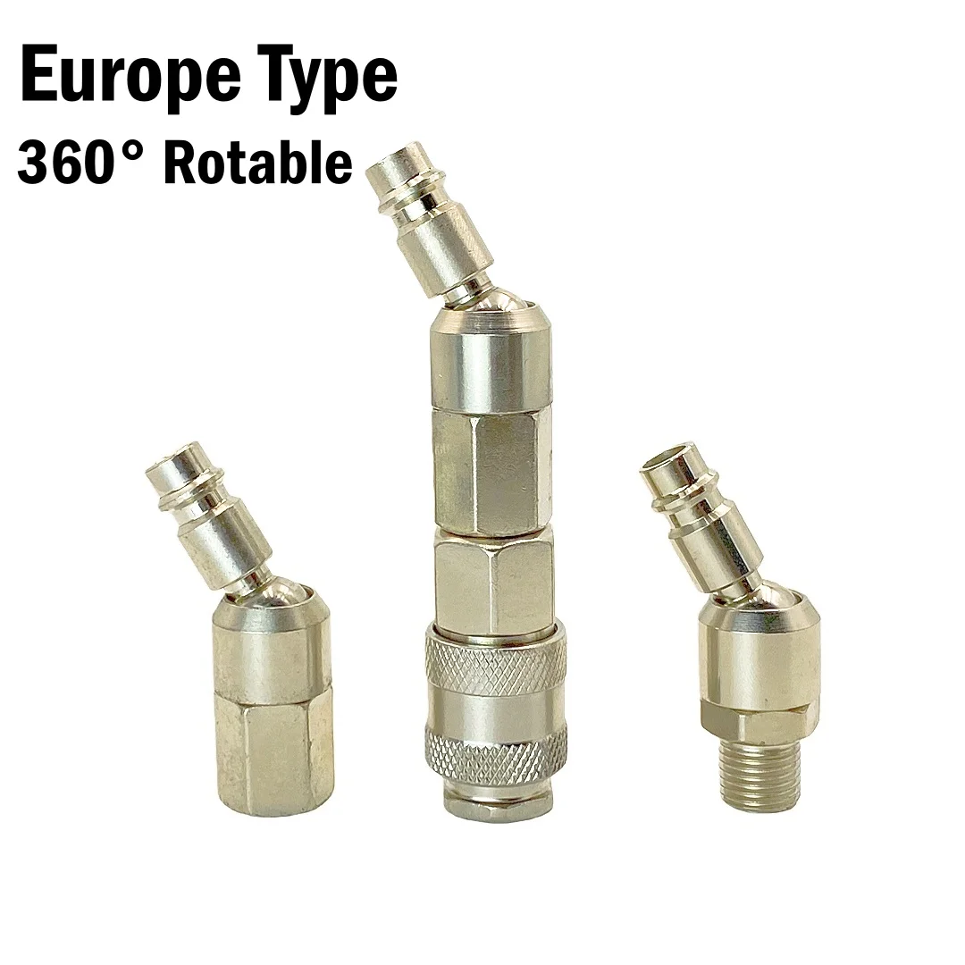 

Фитинги для пневмоинструмента европейского типа 360 ° Поворотный адаптер для краскопульта с быстросъемным соединением и резьбой BSP 1/4 дюйма