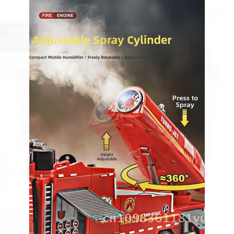 Brinquedo de caminhão de bombeiros de liga multifuncional para meninos, ação pull-back, pulverização de água, modelo de veículo de resgate, presente para crianças