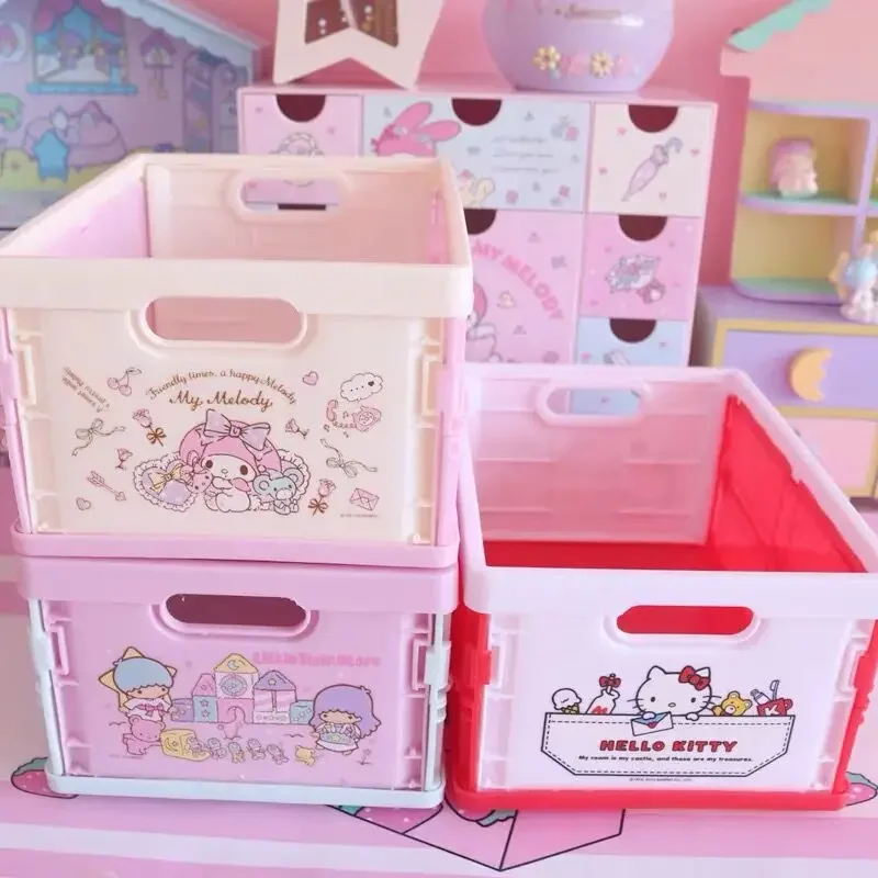 صندوق تخزين Hello Kittys Cinnamoroll Fold Cartoon Cosmetic Desktop حقائب بلاستيكية مقاومة للغبار للمرأة