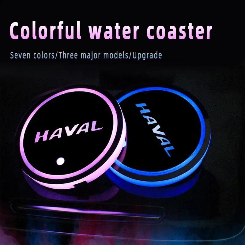 Car Logo Led Atmosphere Light 7 Colorful Cup Luminous Coaster Holder For Haval Big Dog H6 M6 H9 H6S F7 H5 Auto Accessories