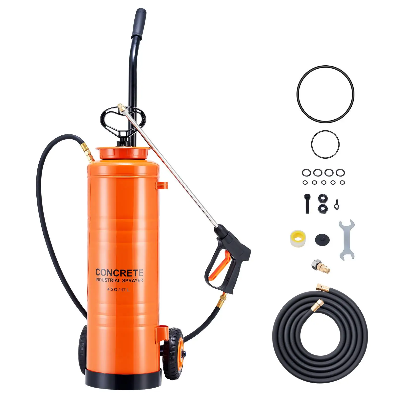 4.5 Gallon Stainless Steel Concrete Sprayer with Ergonomic Handle Removable Cart 48 Inch and 120 Inch Hose for Sealer for form Oil and Construction
