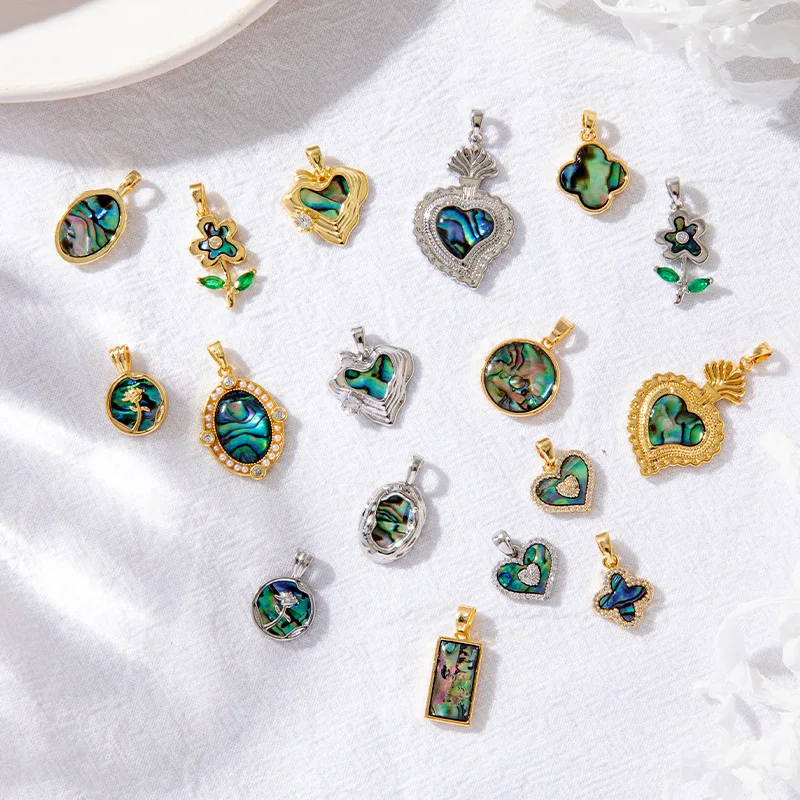 Natural Abalone Shell Pendant High-end Heart-shaped Diy Necklace Earrings Copper Electroplating 14K Gold Color Retention Charms