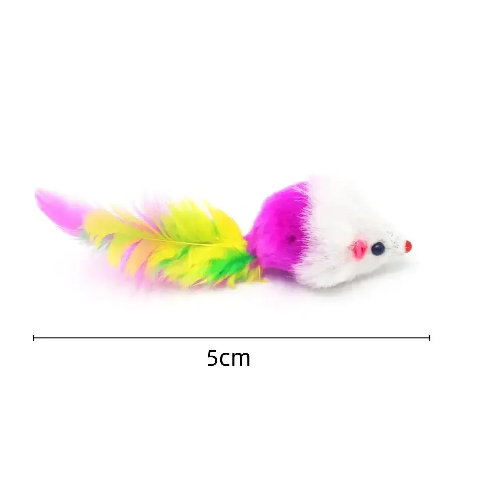 5pcs Cute Mini Soft Fleece False Mouse Cat Toys Colorful Feather Funny Playing Training Toys For Cats Kitten Puppy Pet Supplies