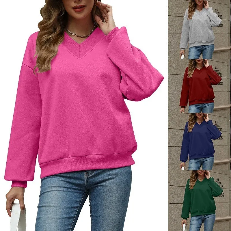 

Y2k Winter Women Sweatshirt Cotton Blend Loose Fit Pullover Oversized Fit Hoodless Sweatshirt Pink Cropped Length