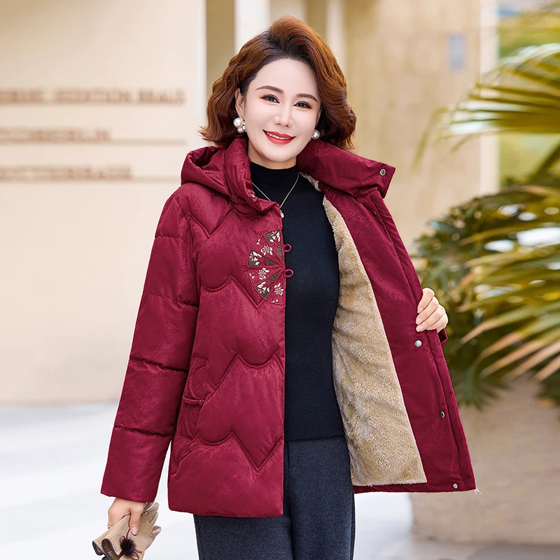 

Vintage Winter Thickened down Cotton Jacket for Middle-Aged And Elderly Women Mom Winter Coat Warm Female parkaparka