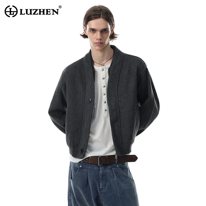 LUZHEN 2026 New Trendy Original Fake Two Piece Design Double Layer Short Jacket Men's Handsome Solid Color Casual Clothes JY8969