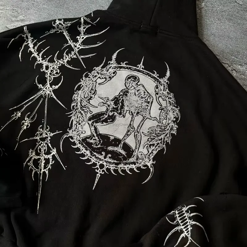 New Y2K Streetwear Jeans American Street Clothes Mens Womens Harajuku Skull Straight Wide-leg Pants Hip-hop Casual Hoodie Top view 6