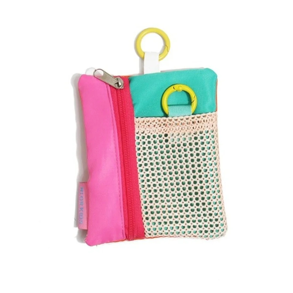 New Contrasting Mesh Cosmetic Bag Zipper Portable Storage Pouch Lightweight Card Bag for Commute Travel Use