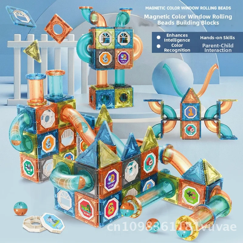 Magnetyczne klocki konstrukcyjne z okienkami dla dzieci w wieku 3-14 lat, mocne magnesy, układanka, zabawki torowe dla chłopców i dziewczynek.