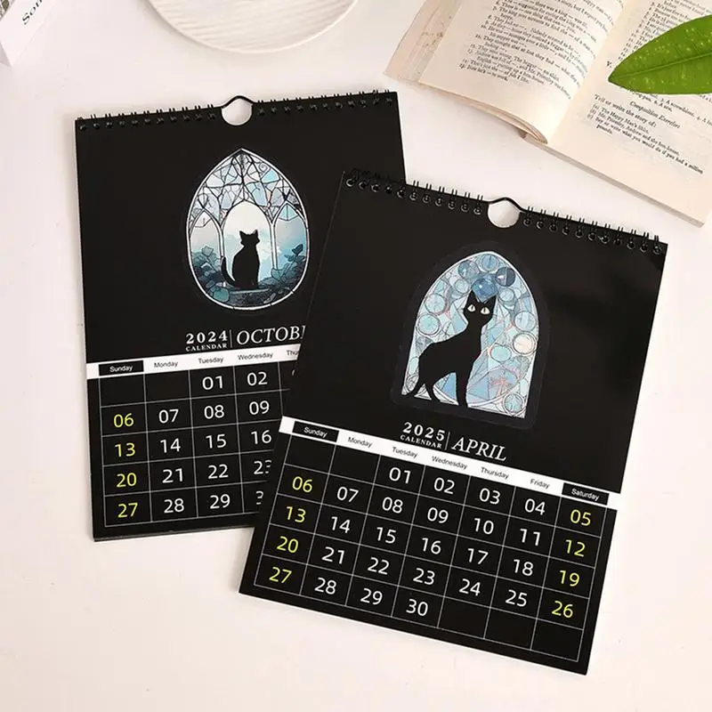 Dark ForestLunar Calendar 2025,Wall Calendar Colorful Waterink Wall Hanging Calendars with 12 Original Illustrations for Home