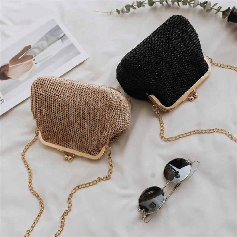 

Small Crossbody Boho Bags For Women Evening Clutch Bags Hasp Ladies Handbag Female Straw Beach Rattan Women Messenger Bag