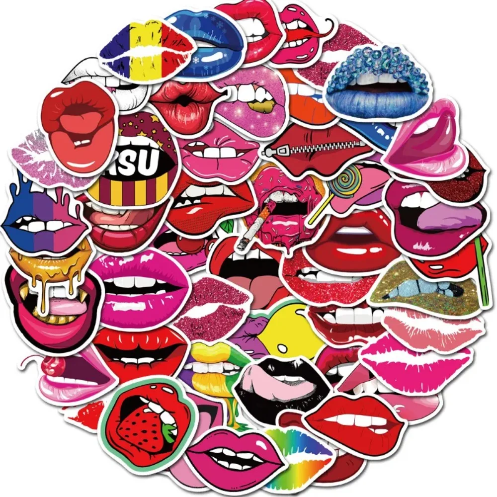 50PCS Hot And Sexy Cartoon Lip Doodle Personalized Luggage Refrigerator Water Cup Laptop Decorative Stickers Toy