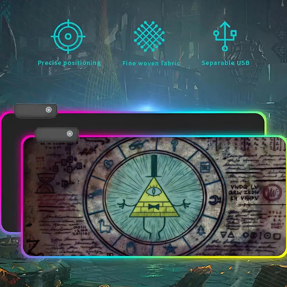 Bill Cipher Mouse Pad RGB LED Light Gaming Mousepad Tahan Air Karpet Mouse Gamer Besar Alas Keyboard Mause Besar Alas Meja PC Play Mat