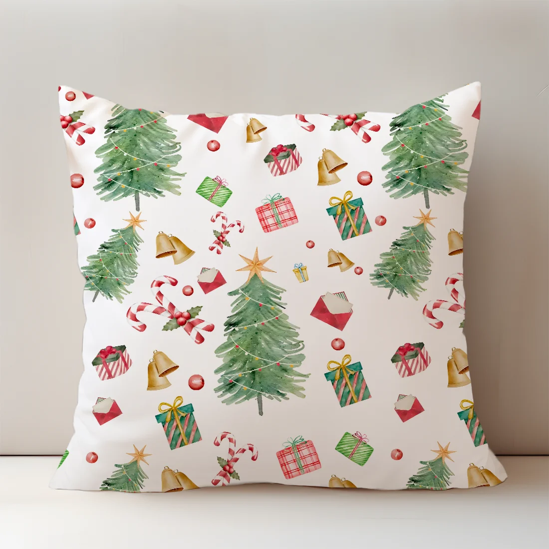 45cm Christmas Throw Pillow Cover, Christmas Tree, Candy Cane, Seamless Pattern for Christmas Home Pillow Case Cover Decor