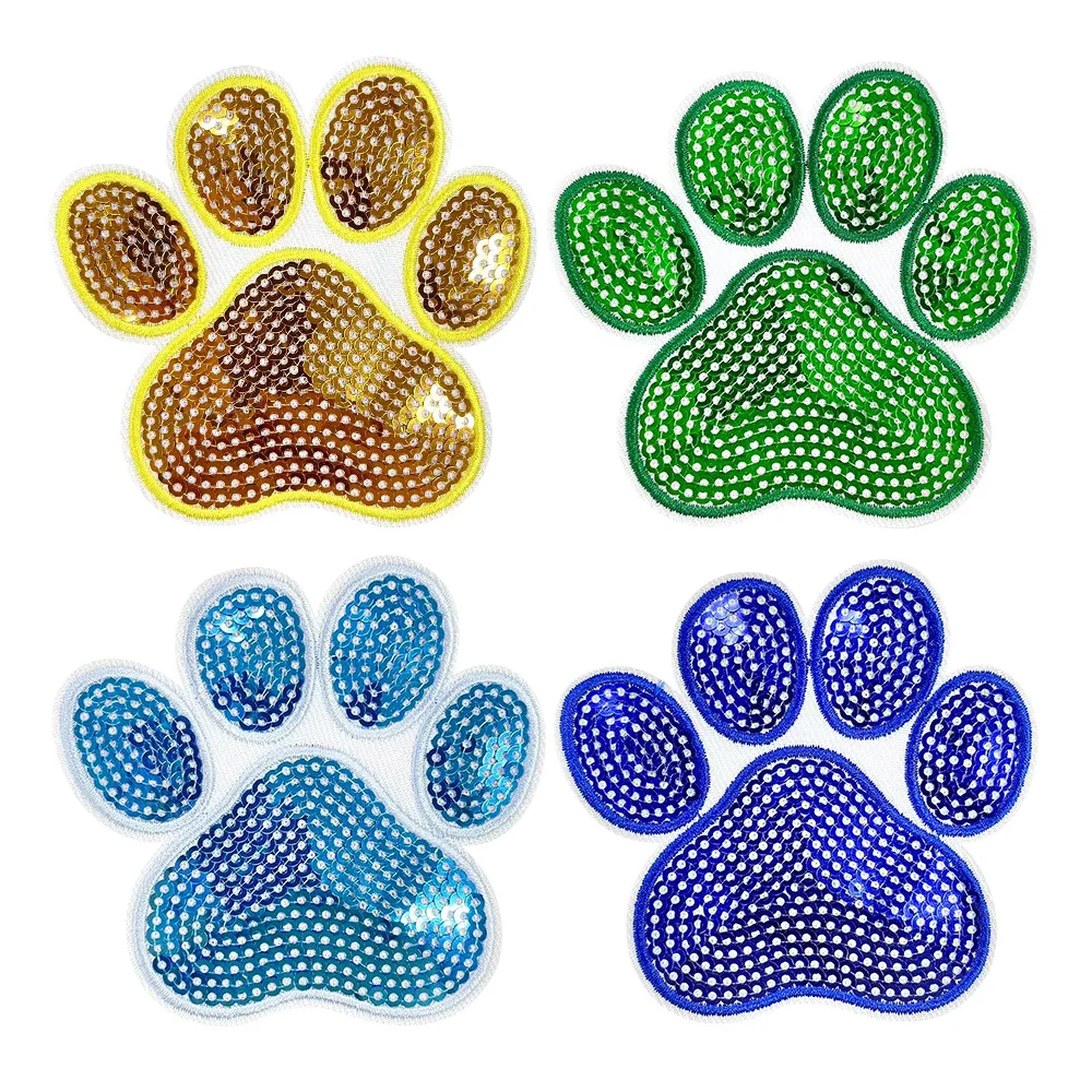 

Dog Paw Glitter Embroidery Patch Fabric Glitter Sparkling DIY Patch Cute Pet Windbreaker Decoration Hot Melt Adhesive Patch