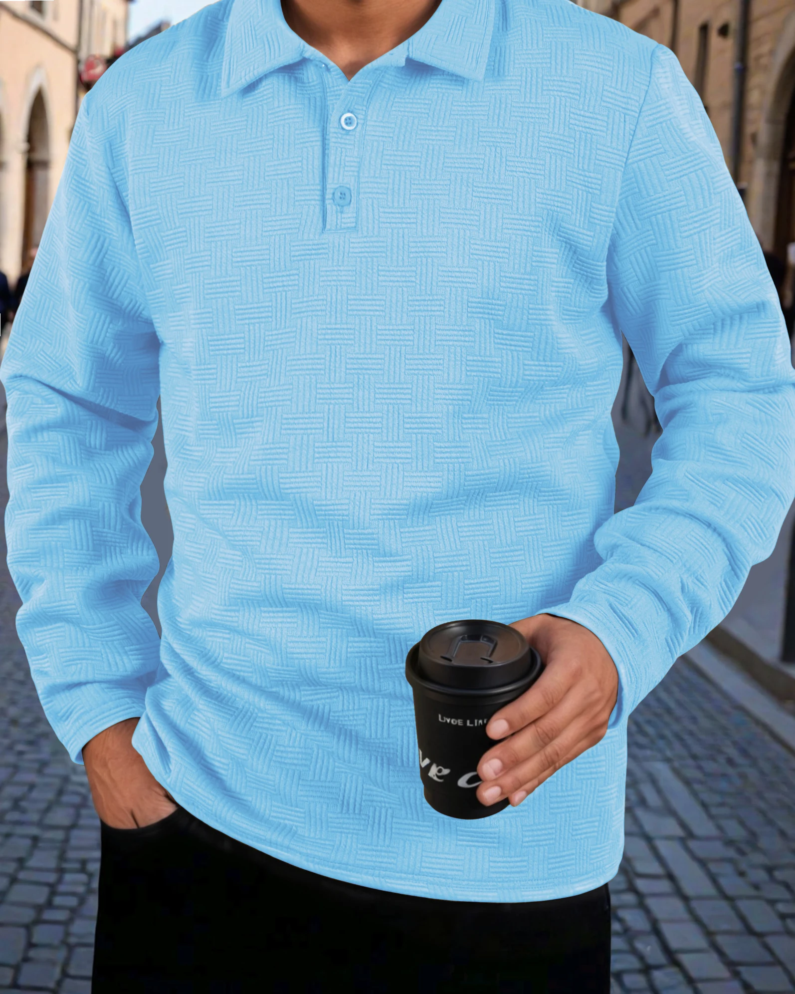 New Men's Long Sleeve Polo Shirt Casual Sport Plaid Pattern Cuffed Collar Top for Spring Autumn