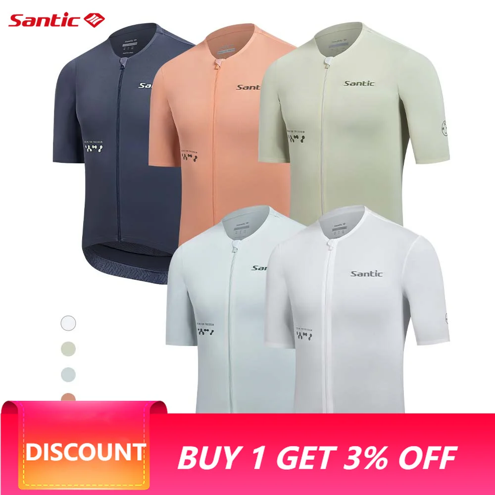 Santic Men's Cycling Jerseys Short Sleeve Top Summer Highway Professional Cycling Jerseys  with Pockets Quick Dry TM25C02250