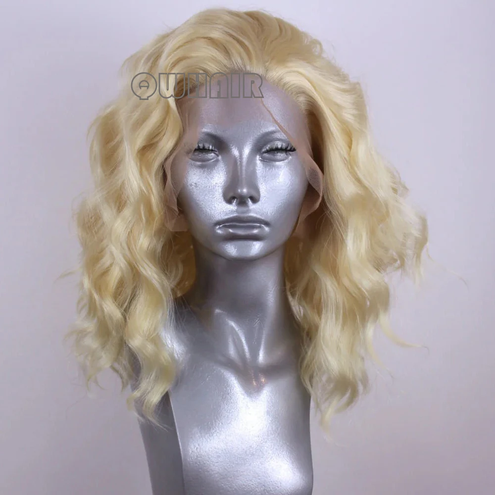 

QW Синтетические предварительно выщипанные волосы 613 Блондинка Глубокая волна Мягкий парик 13X4 Фронта шнурка для женщин Волосы Термостойкое волокно Косплей Ежедневно