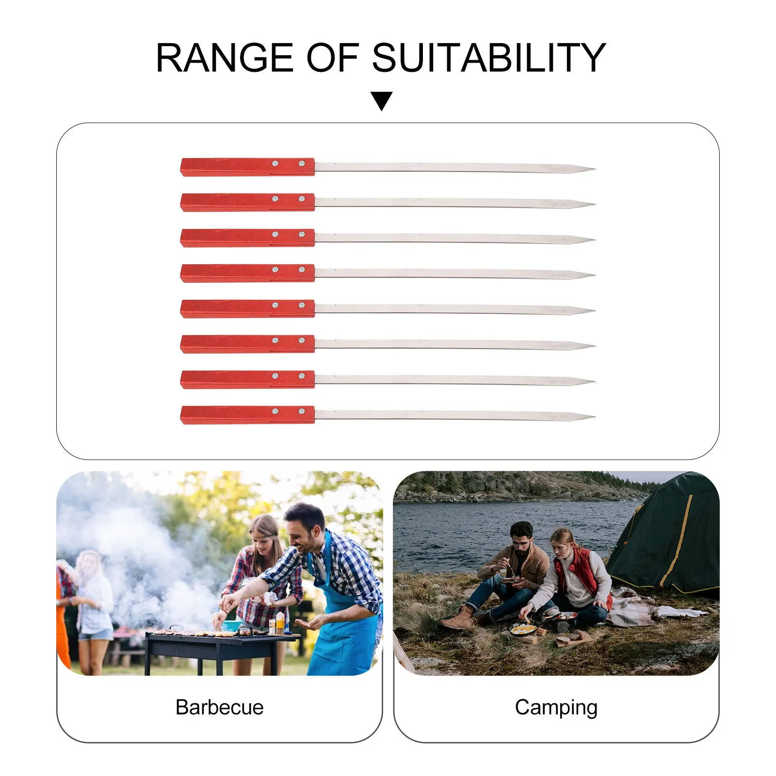 

8Pcs Stainless Steel Bbq Skewers Wooden Handle Reusable Metal Skewers for Barbecue Grilling Outdoor Outdoor Supply