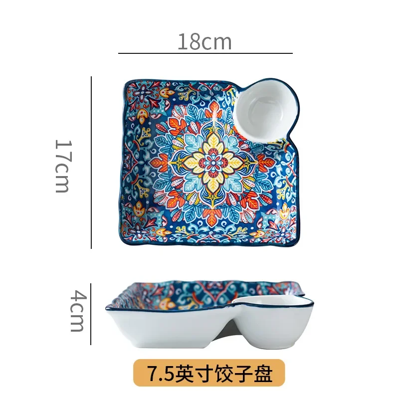 Dumpling Plate with Dipping Sauce Plate Ceramic Household Creative High-Appearance Level Tableware Divided Breakfast Fruit Plate