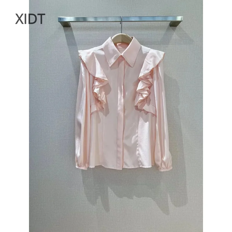 2024 New Product (Fashion Versatile Item) Spring/summer French style romantic patchwork shirt, made of 100% silk fabric with a r