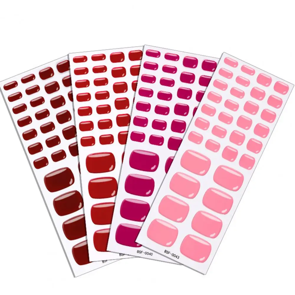 Gel Nail Strips Foot Nail Decoration Gel Toenail Strips with File Easy Apply Adhesive Nail Stickers No Led or Uv Light Needed