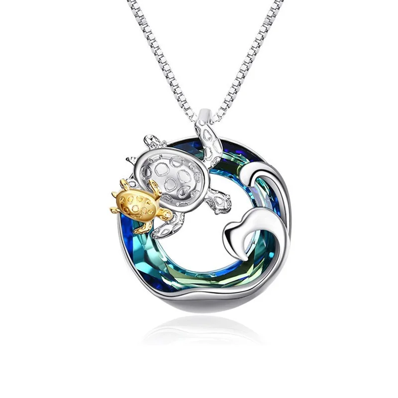 Sea Turtle Gifts for Mom & Daughter Sterling Silver  Animal Necklace Women Jewelry with Swaovs Crystal Accessories