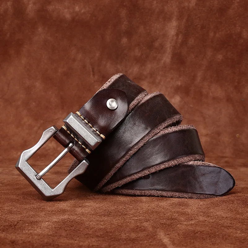 Personalized Thick First-Layer Cowhide Genuine Leather Men’s Belt with Stainless Steel Buckle