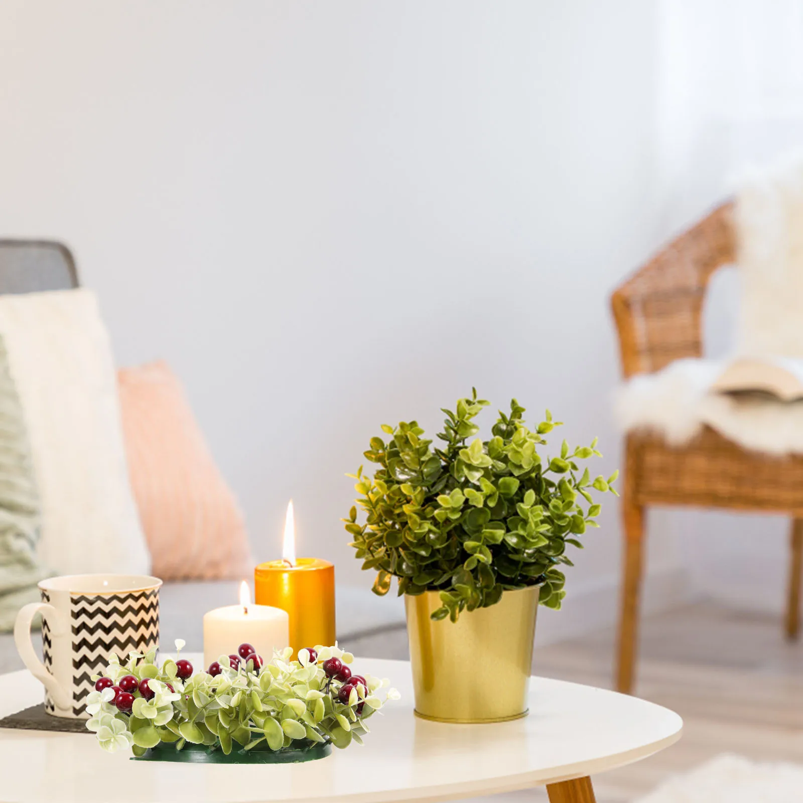 

1pc Simulation Berry Leaf Ring For Dining Table Decor Wreath Christmas Party Decoration Xmas Garland Centerpiece