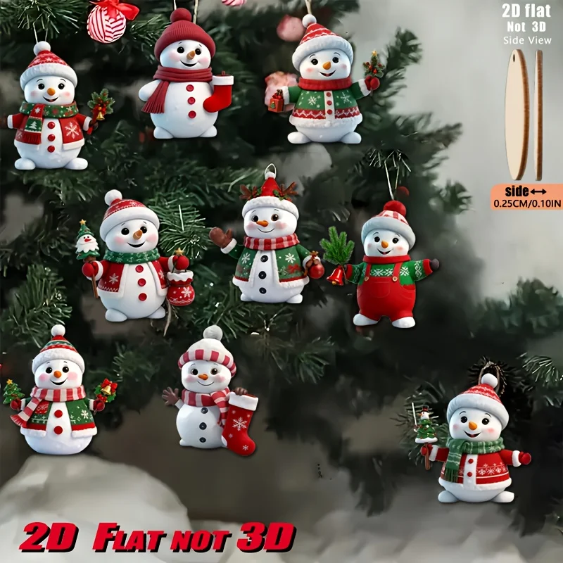27pcs/18pcs/9pcs Vintage Artificial Wooden Christmas Snowman Doll Set - 2D Flat Vintage Hanging Ornament with Smiling Face