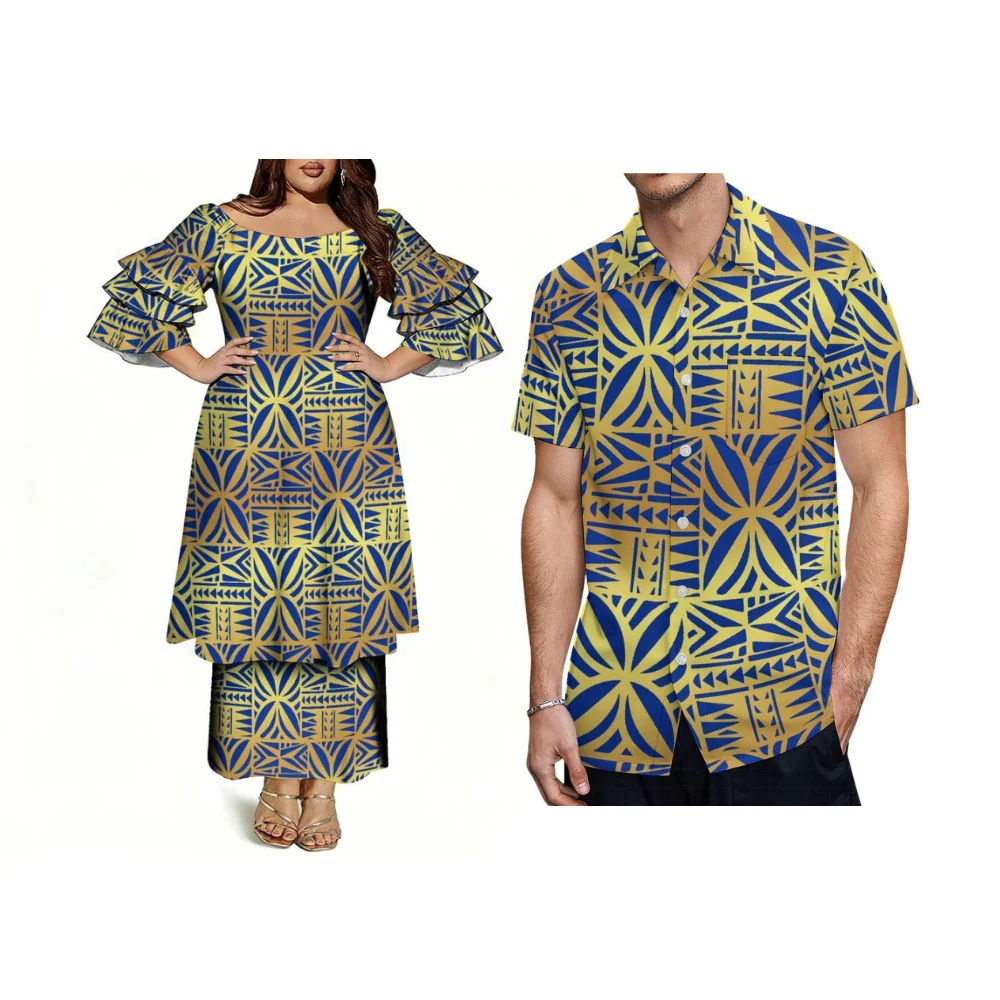 

Женский костюм-платье в полинезийском стиле Puletasi с круглым вырезом, трехслойными рукавами, приталенным силуэтом и эффектом коррекции фигуры, выполненный на заказ