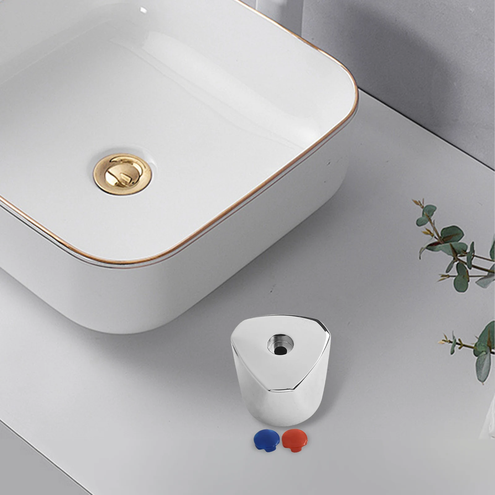 

Accessories Hand Lever Sink Parts Rotary Handle Faucet Handles Cold Warm Zinc Alloy Blue Chrome Plated Hood Handle Marking