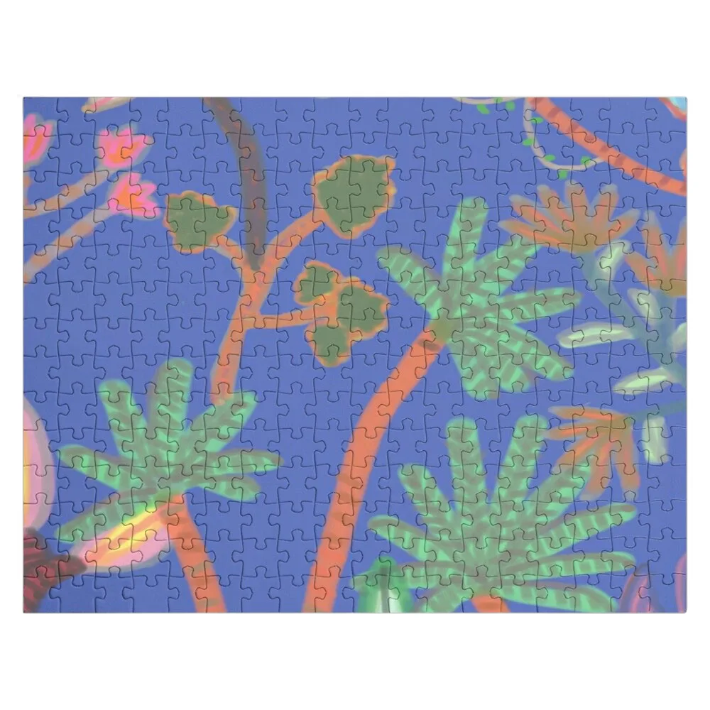 

Деревянные пазлы с синим фоном в стиле джунглей, пазлы для взрослых, персонализированный подарок, подарок на годовщину брака, пазлы с индивидуальным дизайном