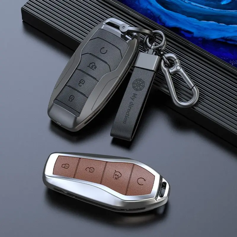 For BYD Key Cover Song Plus Atto 3 Han EV DM Qin Seal Dolphin Leather Metal Remote Fob Holder Keychain BYD Key Protective Case